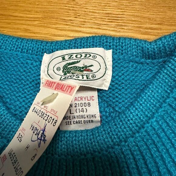 NWT old stock vintage izod Lacoste large teal sweater vest - Picture 5 of 11
